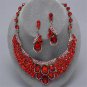 Chunky Bib Bridal Red Crystal Charm Earring Necklace Set Fashion Costume Jewelry