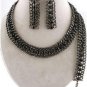 Chunky Black Crystal Chain Fashion Costume Jewelry Earring Bracelet Necklace Set