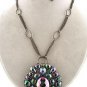 Chunky Vitrail Charm Hematite Chain Earring Necklace Set Fashion Costume Jewelry