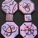 4 Hand Painted Just Doodling Medallions Focal and 2 Free HP Mosaic Tiles Lot 5