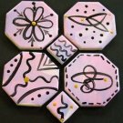 4 Hand Painted Just Doodling Medallions Focal and 2 Free HP Mosaic Tiles Lot 4