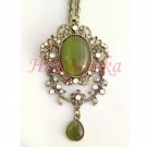 ELEGANT VOGUE Floral Detailing Olive Green Gems Pendant Long Necklace (N5905) a6