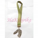 NEW VINTAGE/RETRO STYLE Olive Green Ribbon Bookmark (Bag Charm) w/ Leaves (BM5901) 5