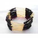 Multi-Strand Mixed Beads Stretchable Bracelet in Black & Gold Tone (B5901-BLK) a1