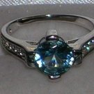 Sterling Silver Round Aquamarine & White Topaz Ring Sizes 5 6 7 8 9 10