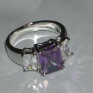 10mm Emerald Cut Amethyst & White Topaz Ring Size 6.5