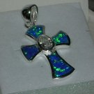 Genuine Blue Opal White Topaz Sterling Cross Pendant