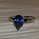 3 Carat Pear Cut Blue Sapphire Gemstone Ring Size 7.5