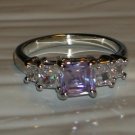 5 Stone Princess Cut Lavender and White Topaz Ring Size 7