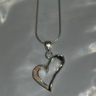 White Opal Heart Shape Pendant Necklace 18" Snake Chain
