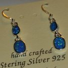 Genuine Sterling 2 Row Round Cut Blue Opal Dangle Earrings