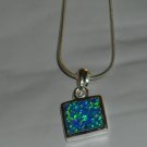 Sterling Silver 10mm Blue Opal Pendant Necklace 18" Snake Chain