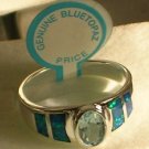 Genuine Blue Topaz Blue Opal Sterling Ring Sz 5 6 7 8 9