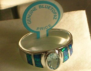 Genuine Blue Topaz Blue Opal Sterling Ring Sz 5 6 7 8 9