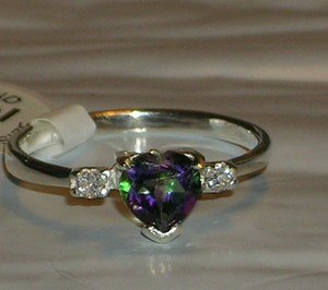 Sterling Heart Cut Mystic Topaz Ring Size 7