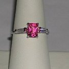 Rhodium Emerald Cut Orchid Red Ruby Topaz Gemstone Ring Size 7