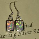 Genuine Sterling Silver Princess Cut Fire White Opal Dangle Earrings