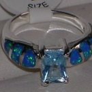 Emerald Cut Aquamarine Blue Opal Ring Szs 5 6 7 8 9 10