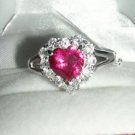 Sterling Ruby & White Topaz Ring Sizes 5 6 7 8 9 10