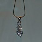 Genuine 3 Stone Briolite Heart Pendant Necklace 18" Snake Chain