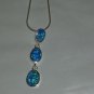 Sterling Silver 3 Stone Blue Opal Pendant Necklace 18" Snake Chain