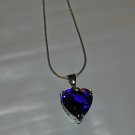 Sterling Silver Blue Sapphire Heart Cut Pendant Necklace 18" Snake Chain