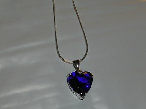 Sterling Silver Blue Sapphire Heart Cut Pendant Necklace 18" Snake Chain
