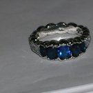 Rhodium 5 Stone Oval Cut Blue Sapphire Ring Size 7
