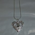 Sterling Silver Heart Filigree 1 1/2" Pendant Necklace 18" Snake Chain