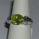 Sterling Silver Cushion Cut Peridot & White Topaz Ring Sizes 5 6 7 8 9 & 10