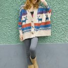Vintage Womens Ethnic Casual Deer Pattern Cape Sweater Poncho Tribal Cardigan S