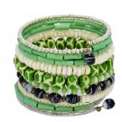Green Ten Turn Bead and Bone Bracelet Green