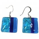 Blue Square Fuse Glass Earrings