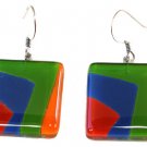 Fused Glass Square Multicolored Earrings