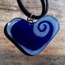 Blue Fused Glass Swirl Heart Necklace