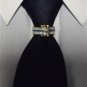 MENS NECK TIE SET RING CLASP CLIP CHARM 24K SAPPHIRE TIE BLING WEDDING GROOM NEW