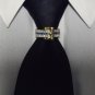 MENS NECK TIE SET RING CLASP CLIP CHARM 24K SAPPHIRE TIE BLING WEDDING GROOM NEW