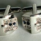 Unique Tie Bling Novelty Suit Cufflinks cubic zirconia Sapphire Belt Buckle New