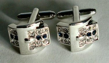 Unique Tie Bling Novelty Suit Cufflinks cubic zirconia Sapphire Belt Buckle New