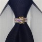 MENS NECK TIE SET RING CLASP CLIP CHARM 24K SADDLE SEAT SADDLE SEAT TIE BLING