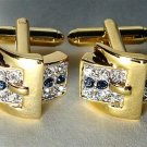 Wedding euro cufflinks Sapphire 24K CZ stones two toned free shipping worldwide