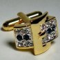 Wedding euro cufflinks Sapphire 24K CZ stones two toned free shipping worldwide