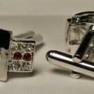 Cufflinks groom dress euro Ruby CZ stones two toned free shipping worldwide new