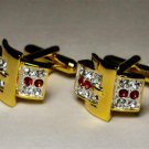 Groom dress euro cufflinks 24K Ruby CZ stones two toned free shipping worldwide