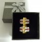 Groom dress euro cufflinks 24K Ruby CZ stones two toned free shipping worldwide