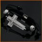 SHAMBALLA STYLE MACRAME BRACELET 10MM REAL MICRO PAVE SET BLUE CZ CLEAR CROSS