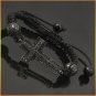 SHAMBALLA STYLE MACRAME BRACELET,10MM REAL MICRO PAVE SET BLACK CZ SILVER BEADS