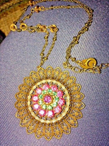 Liz Palacios Swarovski Crystal Flower Medallion Pendant
