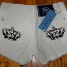 Victoria Beckham Crystal Crown Jean shorts, white w black crown/26