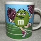 M&M'S CANDY CANDIES COLLECTABLE GLASS COFFEE SPORTS CUP ~ MUG GREEN AND BLUE !